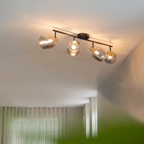 Таванен прожектор черен със злато с опушено стъкло 4-светлина - Zuzanna