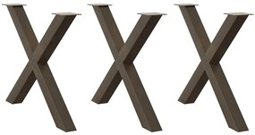 4012999 vidaXL Крака за трапезна маса, X-образни, 3 бр., естествена стомана, 90 x (72-73) см, стомана