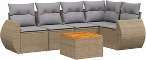 3257326 vidaXL Градински диван с възглавници, 6 части, бежов полиратан