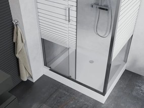 Mexen Apia плъзгаща душ кабина 100 x 80 см, бели ленти, хром + корито Rio - 840-100-080-01-20-4510