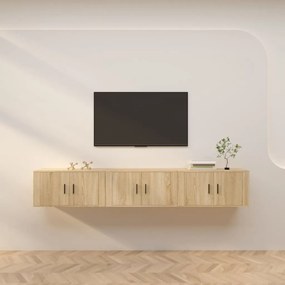 3188361 vidaXL ТВ шкафове за стенен монтаж, 3 бр, сонома дъб, 80x34,5x40 см