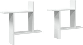 853254 vidaXL Стенни рафтове, 2 бр, бели, 50x12x50 см, инженерно дърво