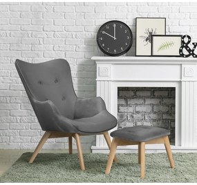 Сив кадифен фотьойл с табуретка Niko – Ropez