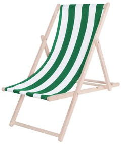 Градински шезлонг зелен/бял/бук