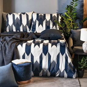 Памучен комплект чаршафи PALERMO с геометричен мотив в сини и бели цветове 3 части: 1бр 160х200 + 2бр 70х80