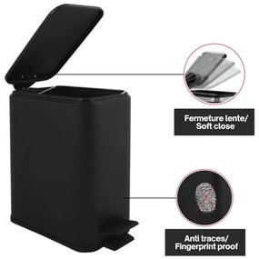 Матово черно стоманено кошче за боклук с педал 5 l Erik – Spirella