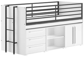 Бяло повдигнато детско легло с място за съхранение и включена подматрачна рамка 90x200 cm Sam – Vipack