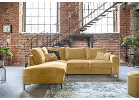 Жълт кадифен разтегателен ъглов диван (ляв ъгъл) Lofty Lilly – Miuform