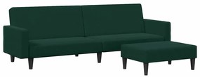 3216238 vidaXL 2-местно разтегателно канапе с табуретка, тъмнозелено, кадифе