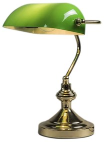 Класическа настолна лампа/нотариална лампа месинг със зелено стъкло - Banker
