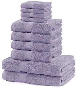 Памучни хавлии и кърпи за баня в комплект от 10 бр. от тери в цвят лавандула Marina – Restilo