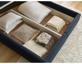 Тъмносиньо двойно тапицирано легло с място за съхранение с включена подматрачна рамка 180x200 cm Jade – Bobochic Paris