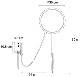 Шпикова лампа черна 60 см с презареждаема LED и слънчева IP65 - Adalind