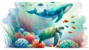 Картина на платно – Костенурка и кит в океана