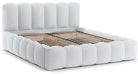 Светлосиво двойно тапицирано легло с място за съхранение с включена подматрачна рамка 200x200 cm Lupine – Micadoni