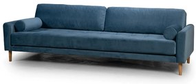 Четириместен диван Midcentury в синьо кадифе, 244/93/66 см