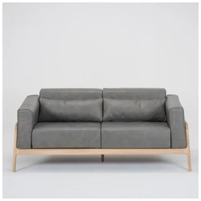 Тъмно сив диван от биволска кожа с масивна дъбова конструкция , 180 см Fawn - Gazzda