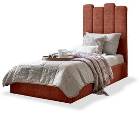 Тапицирано единично легло с място за съхранение и решетка90x200 cm в тухлен цвят Dreamy Aurora - Miuform