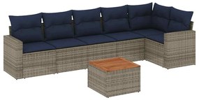3256467 vidaXL Градински диван с възглавници, 7 части, полиратан, сив