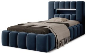 Тъмносиньо единично легло 90x200 cm тапицирано с място за съхранение с включена подматрачна рамка Lamica – ELTAP
