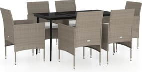 3099320 vidaXL Градински трапезен комплект с възглавници 7 части бежово/черно