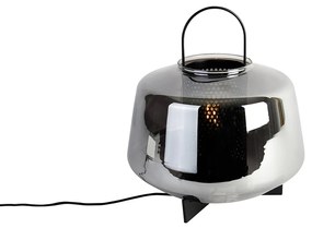 Ар Деко настолна лампа черна с опушено стъкло 30 см - Kevin