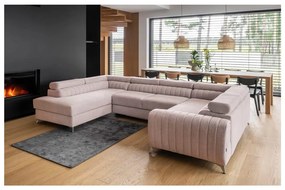 Розов сгъваем/с място за съхранение ъглов диван (ляв ъгъл/U форма) Louis – ELTAP