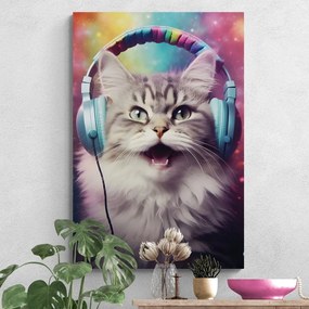 Картина на платно – Котка със слушалки