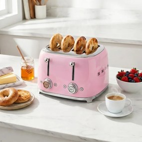 Тостер за хляб SMEG 50's Style TSF03PKEU, 2000W, 4 филии, 6 нива, Тавичка за трохи, Вграден кабел, Неръждаема стомана, Розов