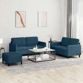3201993 vidaXL Комплект дивани от 3 части, син, кадифе