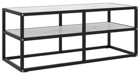 Sonata ТВ шкаф, черен, с бяло мраморно стъкло, 100x40x40 см