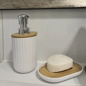 Комплект аксесоари за баня Ruhhy 24635, 6 части с бамбукови детайли, бял