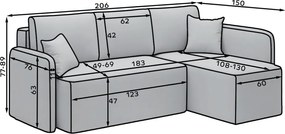 Бежов кадифен разтегателен ъглов диван с място за съхранение (ляв ъгъл) Hadson – ELTAP