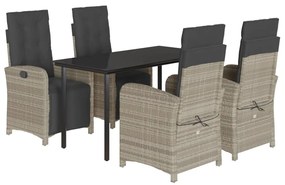 3212607 vidaXL Градински трапезен комплект 5 части с възглавници светлосив