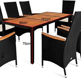 Градински комплект от полиратан от 9 части - черен