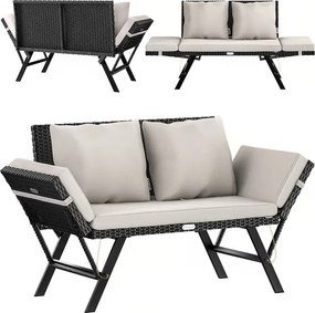 Градинска пейка 2в1 от полиратан 176 × 56 × 81 cm черен / кремав