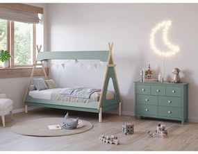 Детско легло тип къща от масивен бор в петролен цвят 90x190 cm Nora – Marckeric