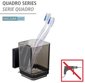 Черна самозалепваща пластмасова чаша за четки за зъби Quadro – Wenko