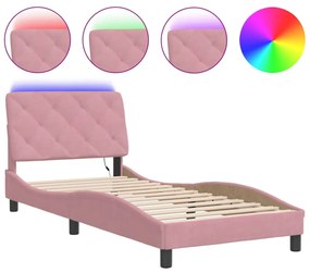 3213830 vidaXL Рамка за легло с LED осветление, розова, 90x190 см, кадифе