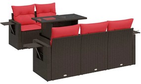 3326415 vidaXL Градински диван с възглавници, 6 части, кафяв полиратан, акация