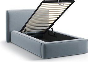 Светлосиньо единично легло 90x200 cm тапицирано с място за съхранение с включена подматрачна рамка Jodie – Micadoni