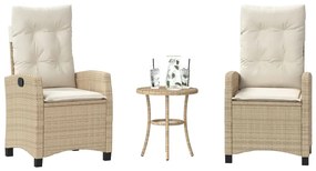 365228 vidaXL Бистро комплект с възглавници 3 части бежов полиратан
