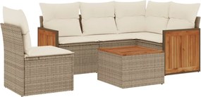 3227661 vidaXL Градински диван с възглавници, 6 части, бежов полиратан