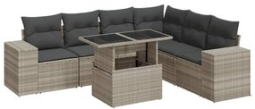 3326813 vidaXL Градински комплект с възглавници, 7 части, светлосив полиратан