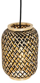 Ориенталски висящ аплик бамбук с черен цвят 3 лампи - Yvonne