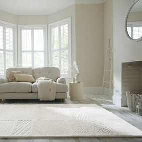 Бял ръчно изработен килим със смес от вълна 140x200 cm Sculptured Blocks – Flair Rugs
