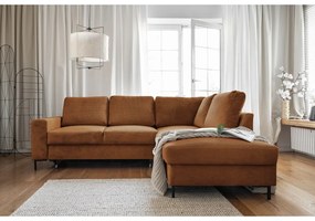 Оранжево-кафяв разтегателен ъглов диван от рипсено кадифе (десен ъгъл) Lofty Lilly – Miuform