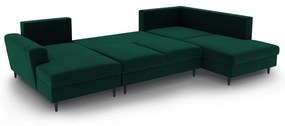 Зелен кадифен разтегателен ъглов диван с място за съхранение (десен ъгъл/U форма) Kyoto – Cosmopolitan Design
