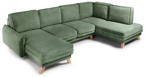 Светлозелен сгъваем ъглов диван от рипсено кадифе (десен ъгъл/"U" форма) Tori – Bonami Selection
