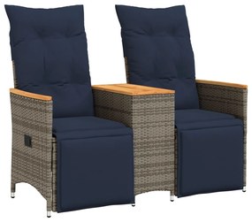 365724 vidaXL Градински диван с 2 места и маса, сив, полиратан